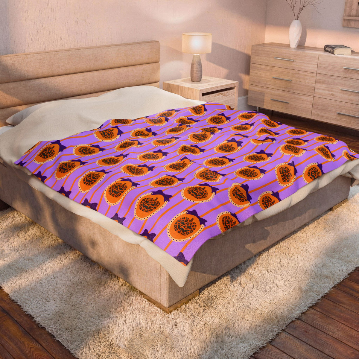 Velveteen Plush Blanket — Retro Cheetah Pumpkin Stripe Velvet Throw - Velveteen Plush Blanket
