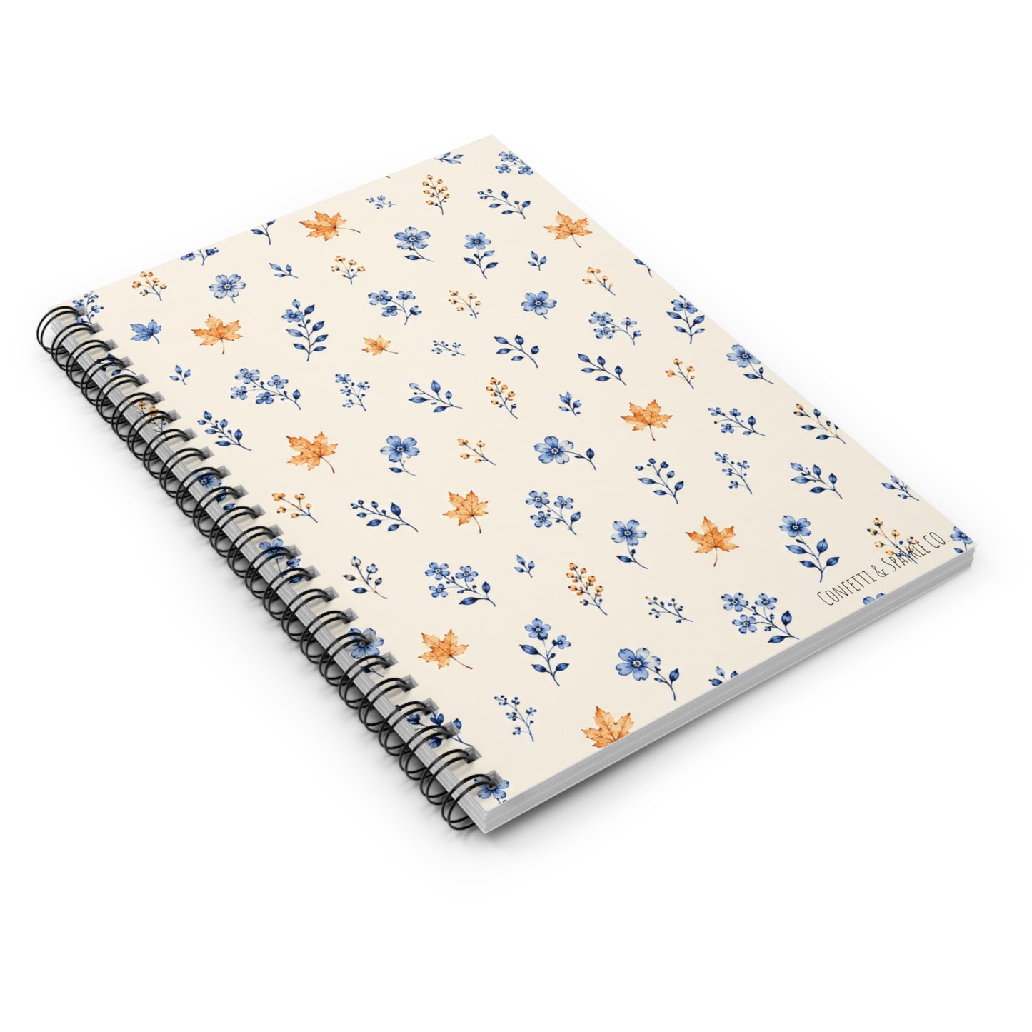 Floral Harvest Spiral Notebook — Blue & Amber Watercolor Ruled Journal