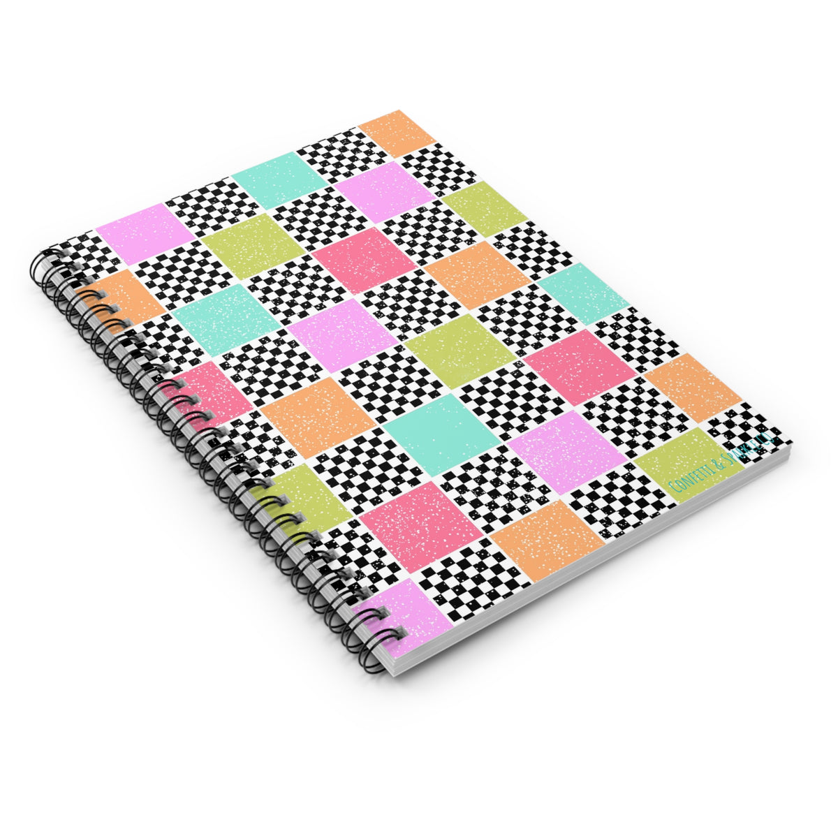Checkerboard Pastel Spiral Notebook — Colorful Retro Grid Ruled Notebook