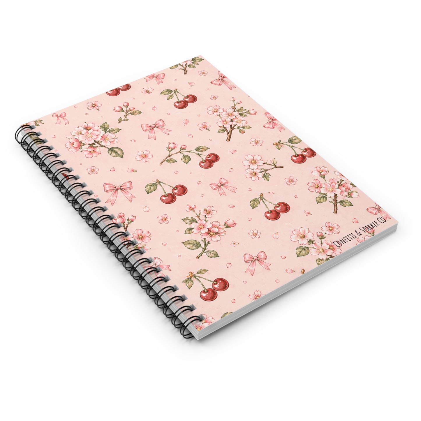 Cherry Blossom Spiral Notebook — Pink Floral Ruled Journal