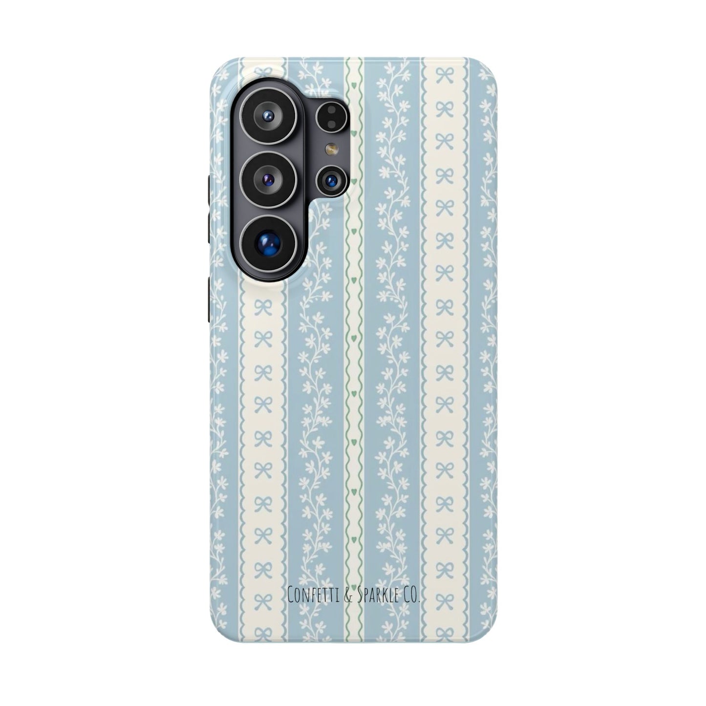 Vintage Blue Floral Stripe -- Magnetic Impact-Resistant Case