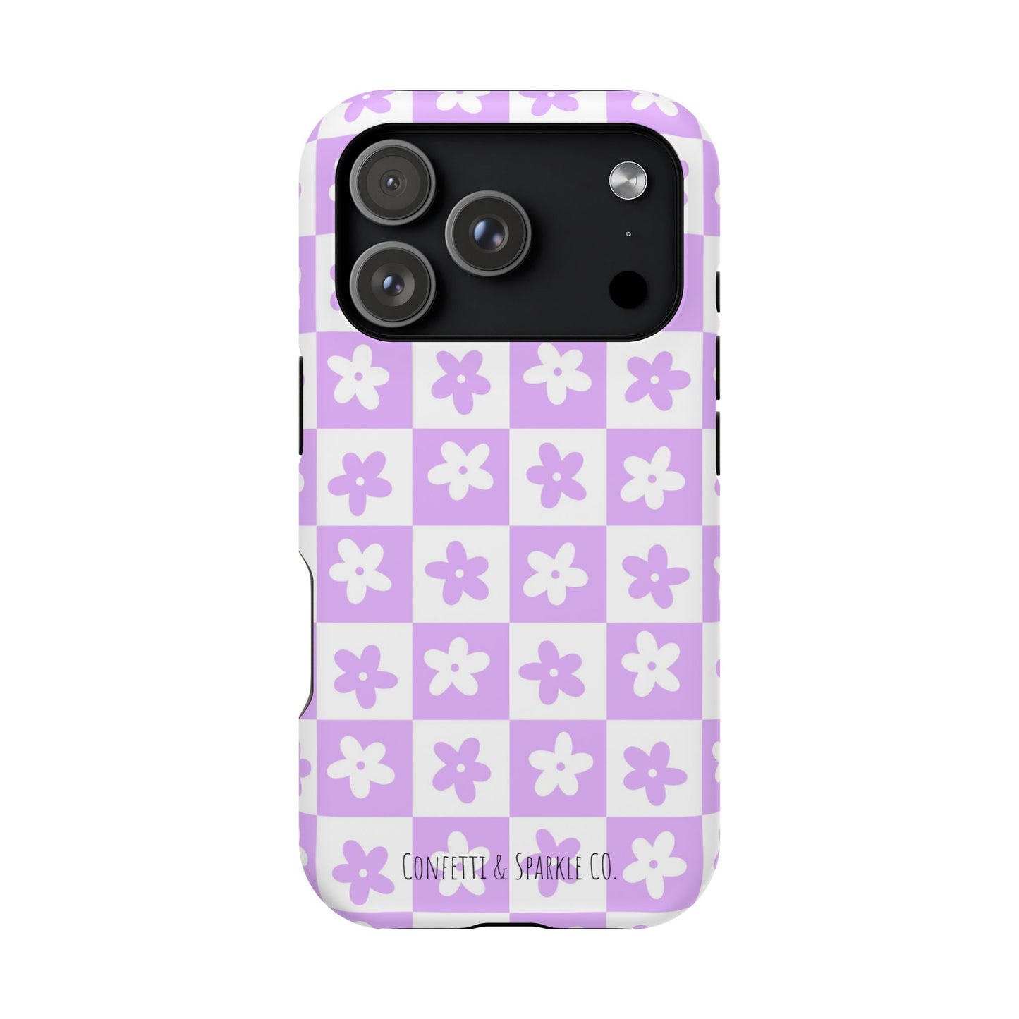 Lavender Retro Daisy Pattern -- Floral Checkered Magnetic Impact Phone Case