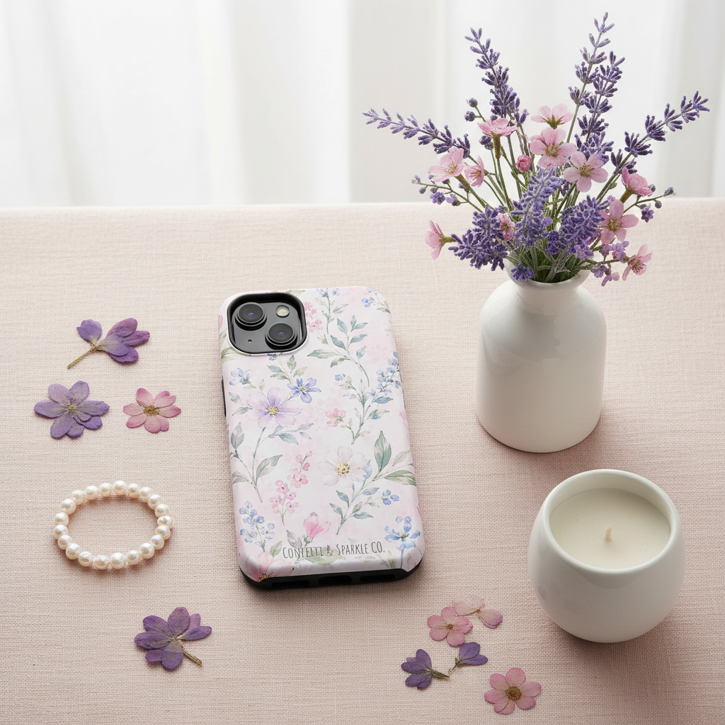 Floral Watercolor Case Flat Lay
