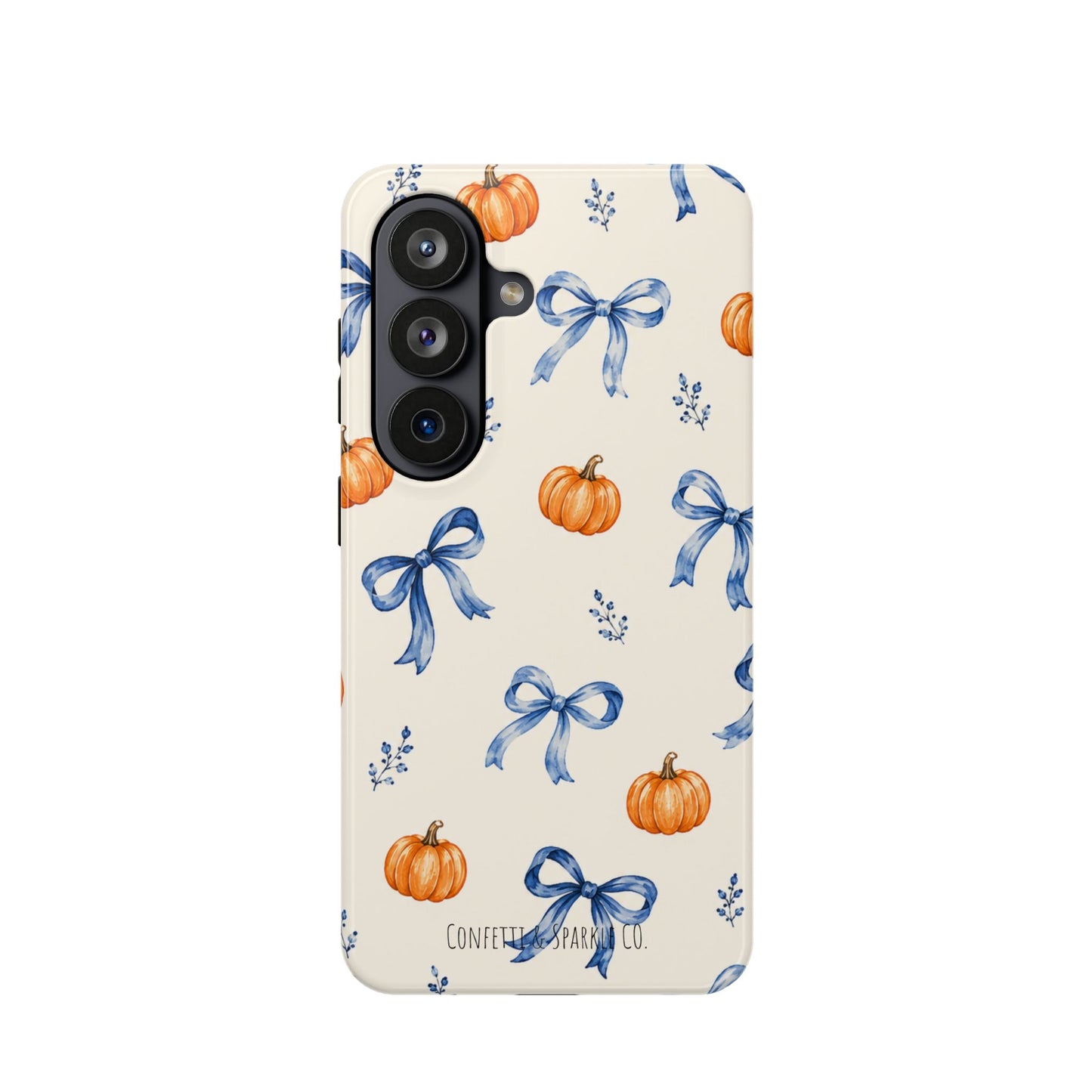 Pumpkin & Blue Bow Phone Case — Magnetic Impact-Resistant Fall Design