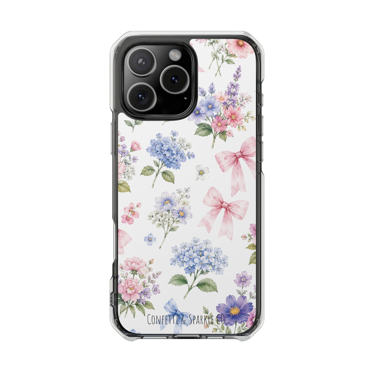 Floral Bow Clear Magnetic Phone Case — Pastel Garden Protective iPhone Cover