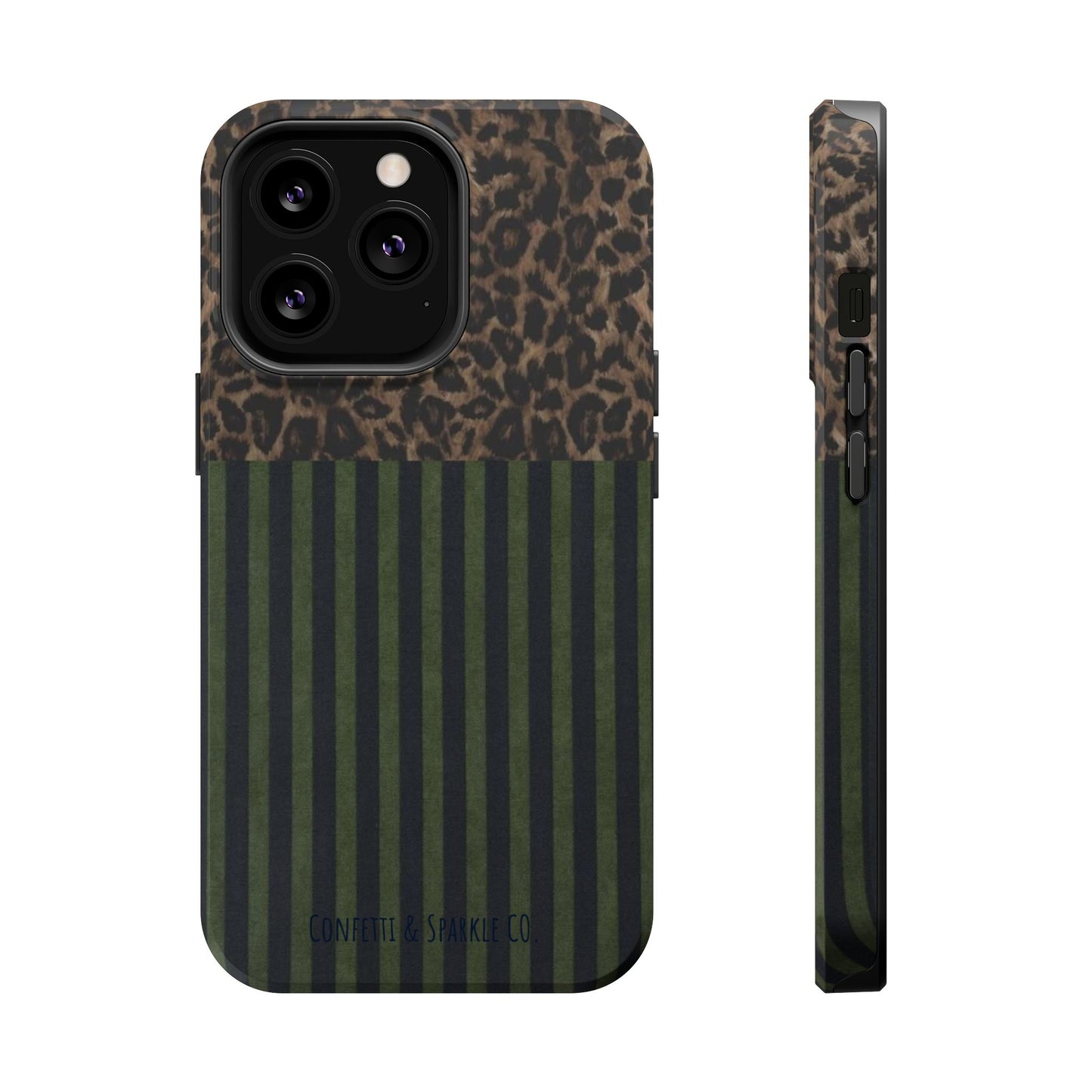 Leopard Top with Green Stripe Pattern - Magnetic Impact-Resistant Phone Case
