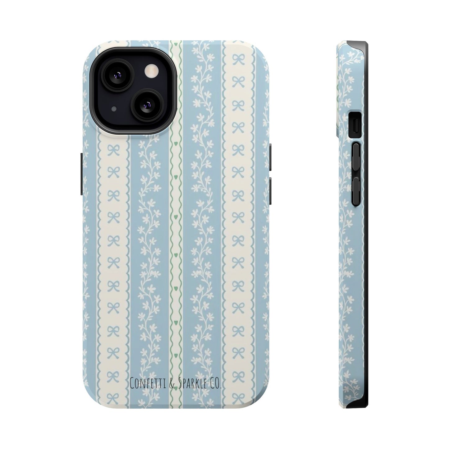 Vintage Blue Floral Stripe -- Magnetic Impact-Resistant Case