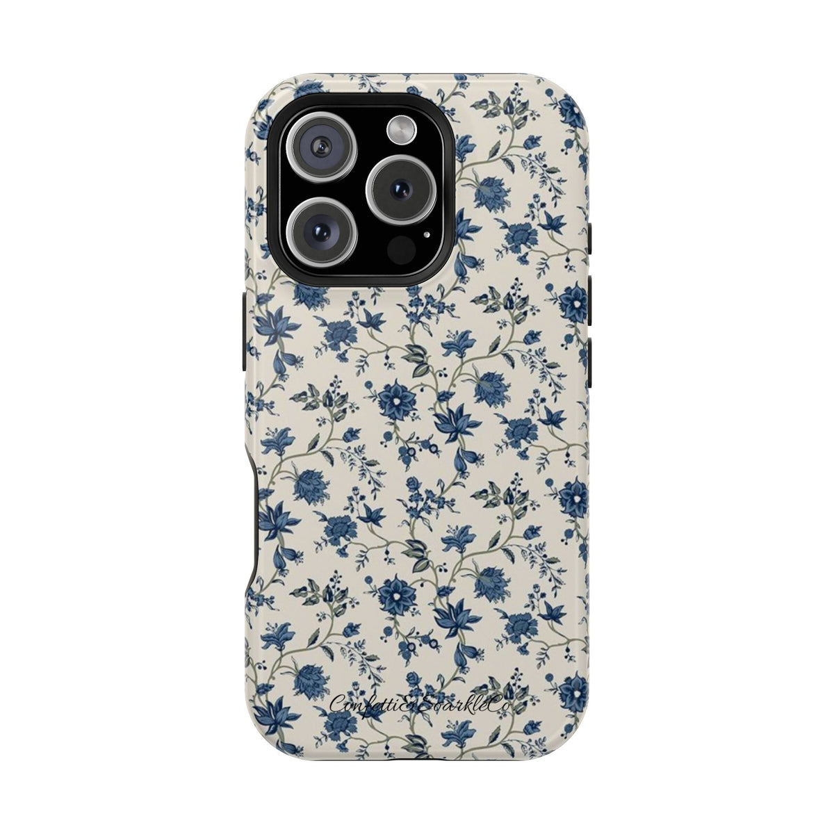 Vintage Blue Botanical Magnetic Phone Case — Impact-Resistant Floral Cover