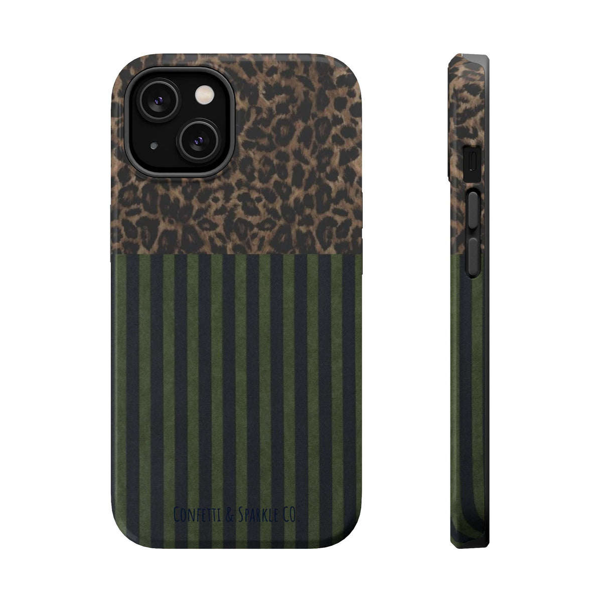 Leopard Top with Green Stripe Pattern - Magnetic Impact-Resistant Phone Case