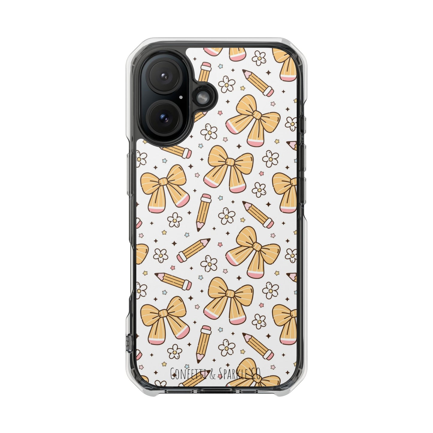 Clear Magnetic Phone Case — Cute Yellow Bow & Pencil Pattern