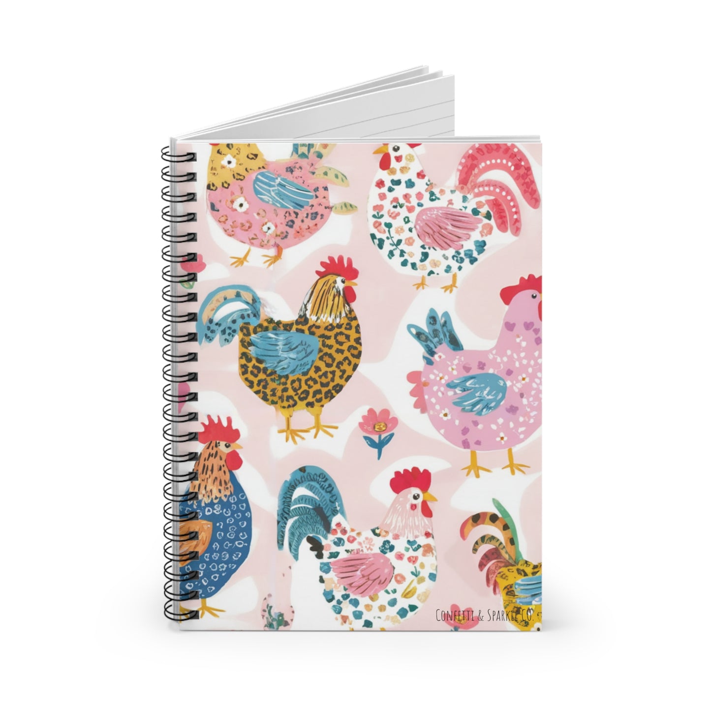 Chicken Pattern Spiral Notebook — Cute Pastel Hen Illustration Ruled Journal