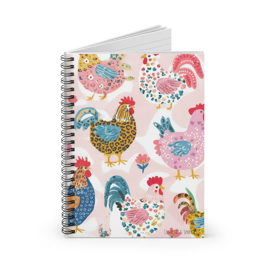 Chicken Pattern Spiral Notebook — Cute Pastel Hen Illustration Ruled Journal
