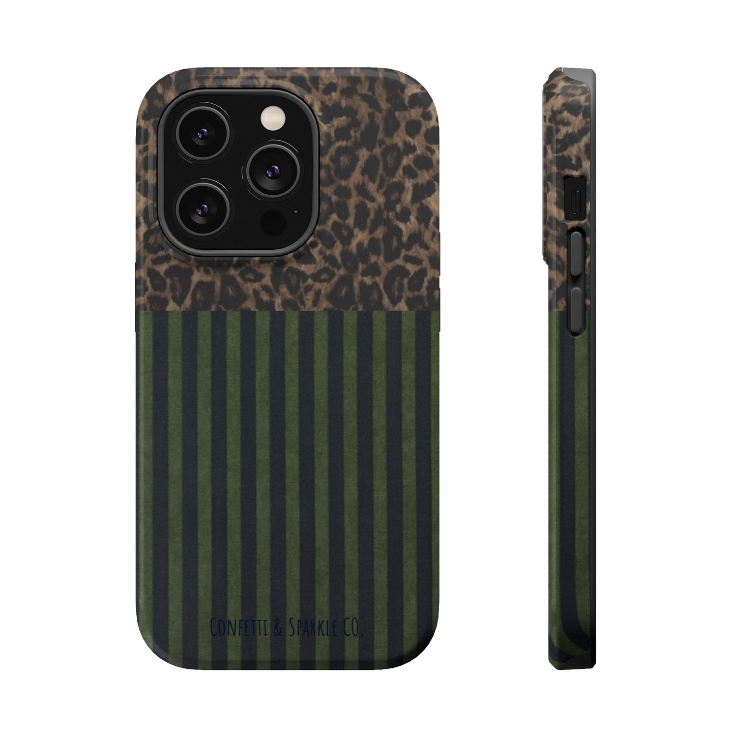 Leopard Top with Green Stripe Pattern - Magnetic Impact-Resistant Phone Case