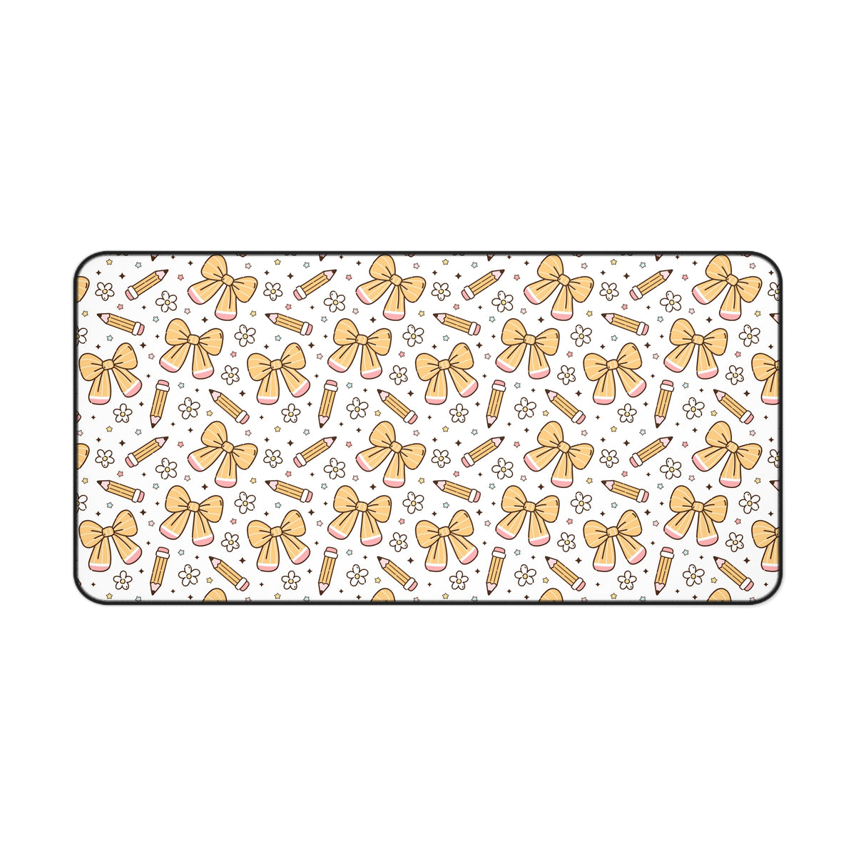 Yellow Bow Pattern Desk Mat — Cute Floral Ribbon Mousepad for Desk Decor