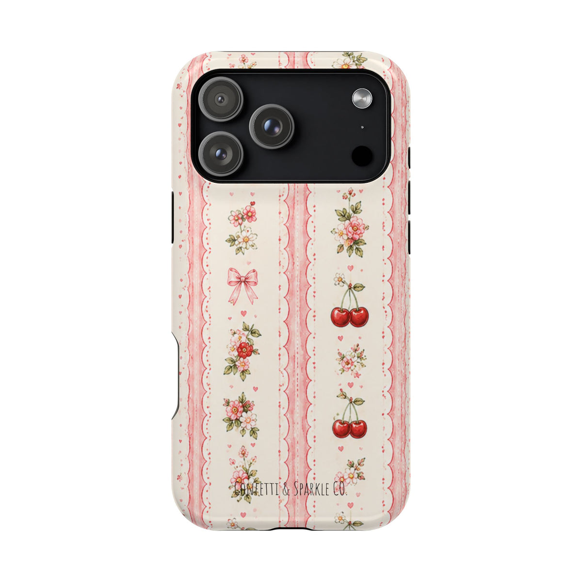 Cherry Ribbon Floral Phone Case — Magnetic Impact-Resistant