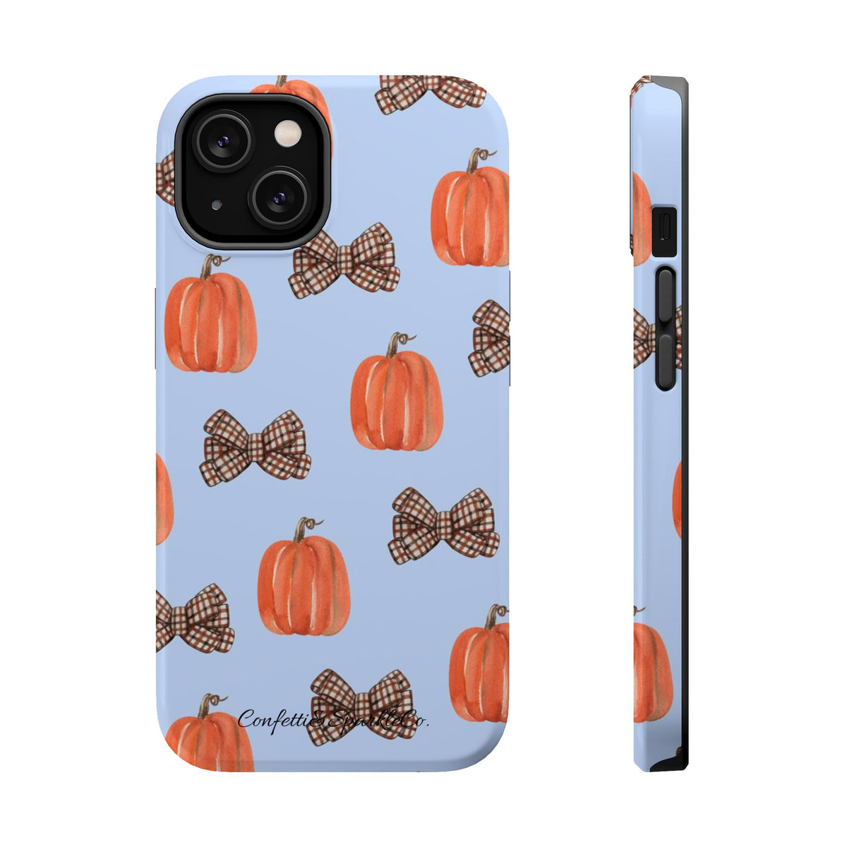 Pumpkin & Plaid Bow Phone Case — Magnetic Impact-Resistant Fall iPhone Case