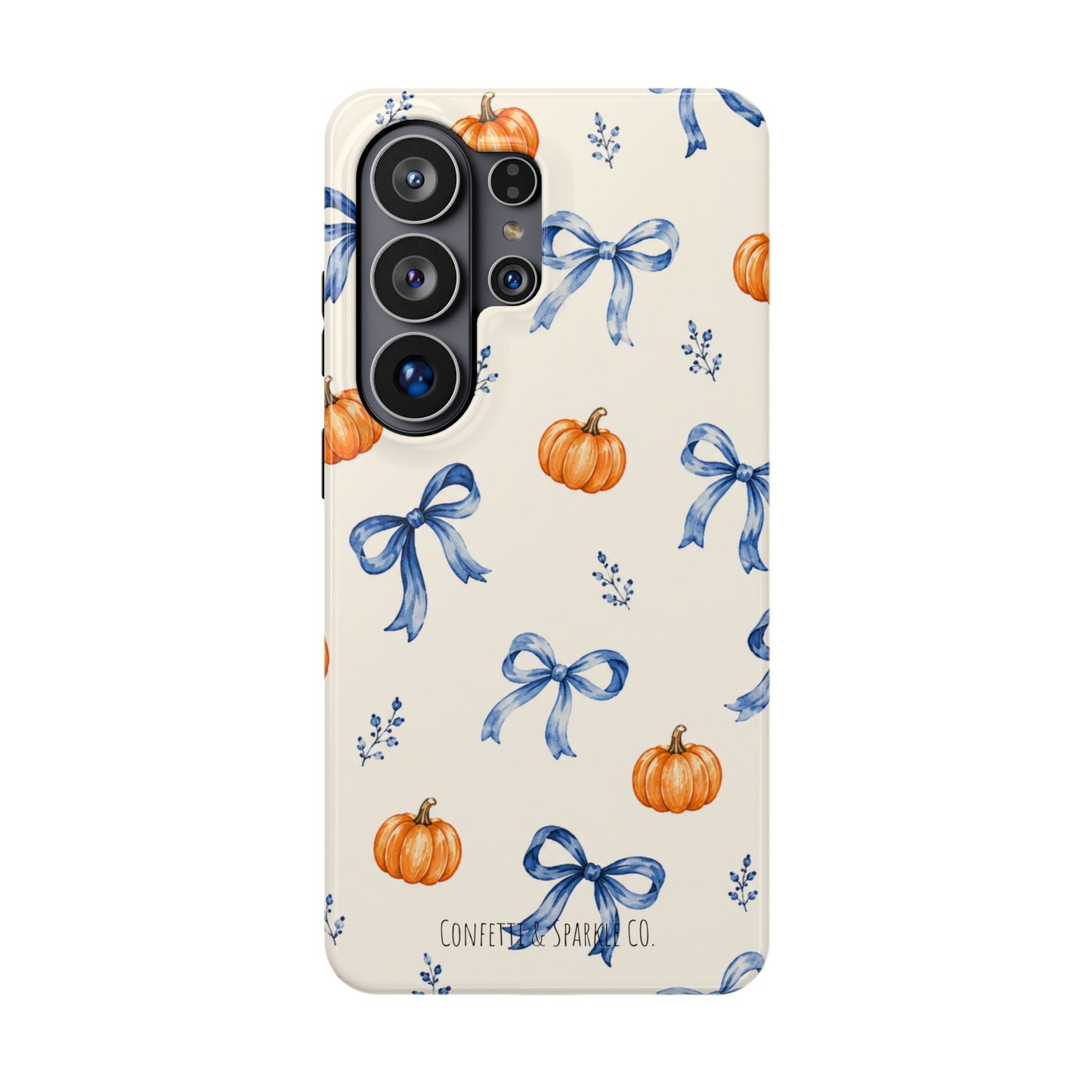 Pumpkin & Blue Bow Phone Case — Magnetic Impact-Resistant Fall Design