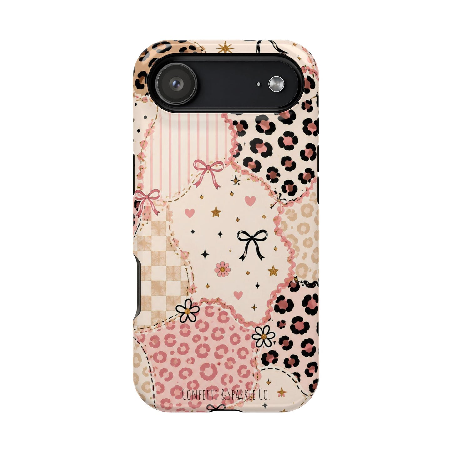 Leopard Heart Patchwork Phone Case — Pink Cute Magnetic Impact-Resistant Case