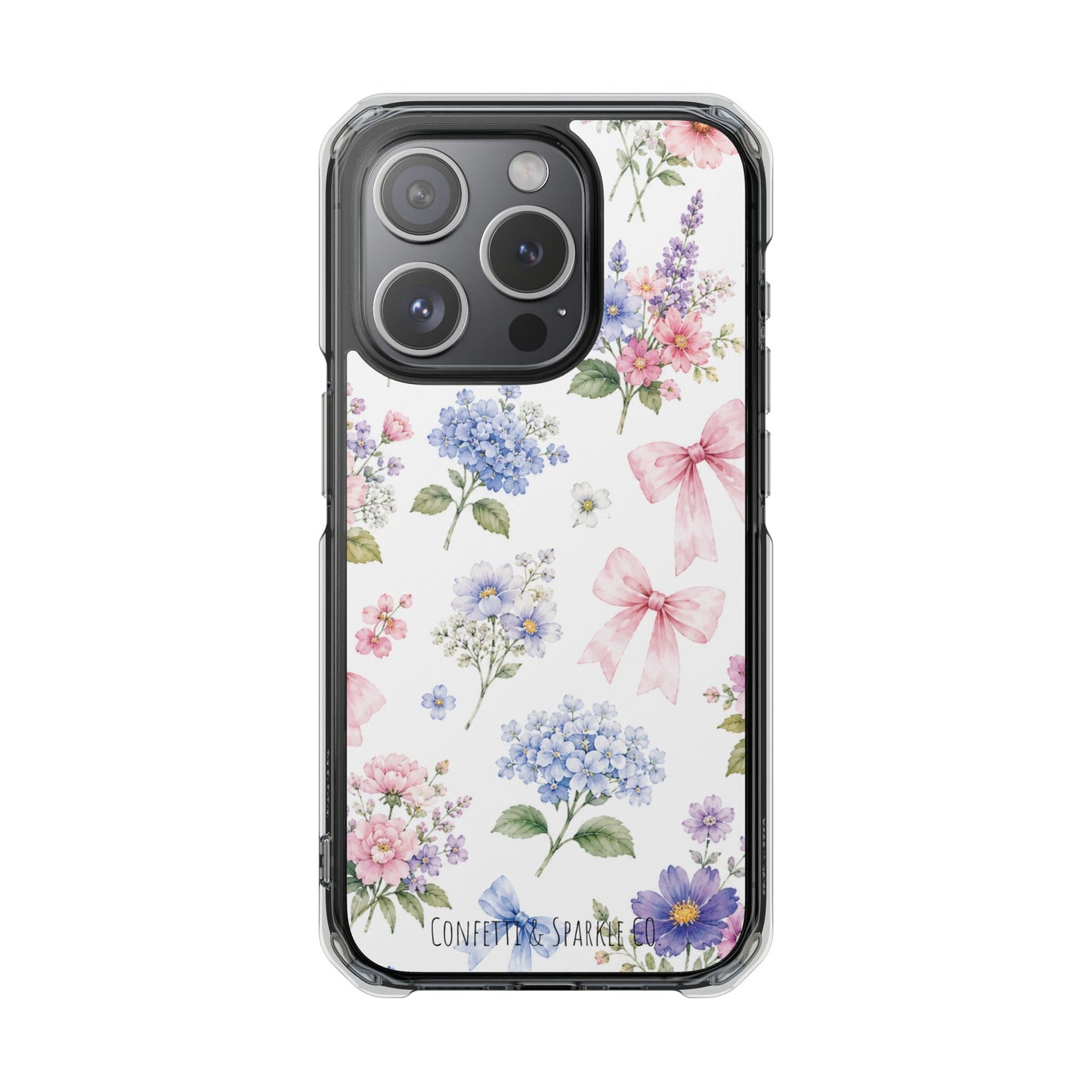 Floral Bow Clear Magnetic Phone Case — Pastel Garden Protective iPhone Cover