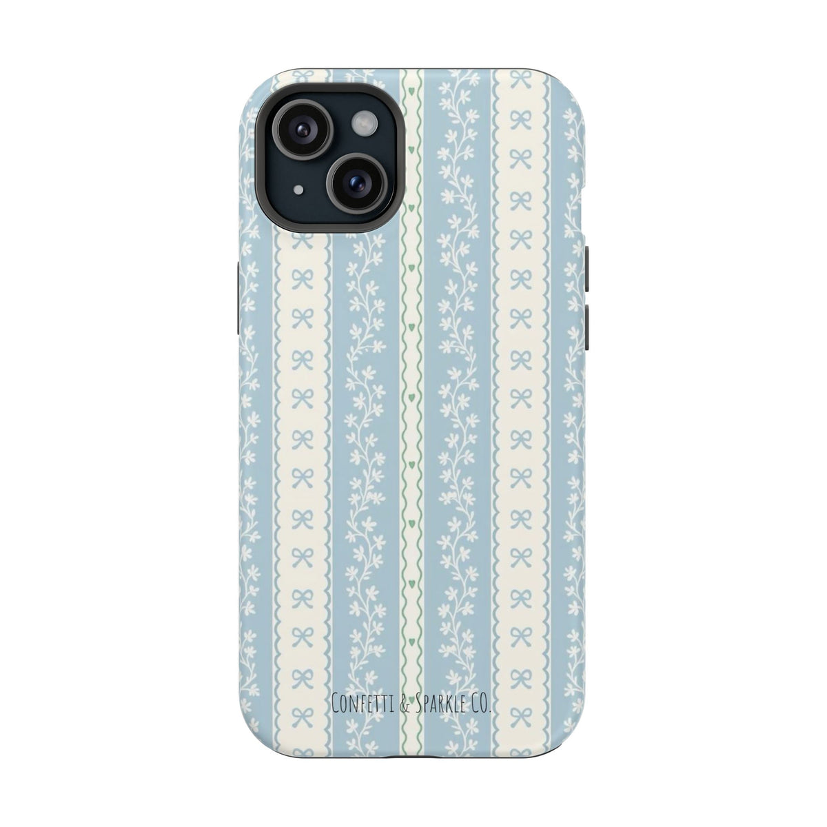 Vintage Blue Floral Stripe -- Magnetic Impact-Resistant Case