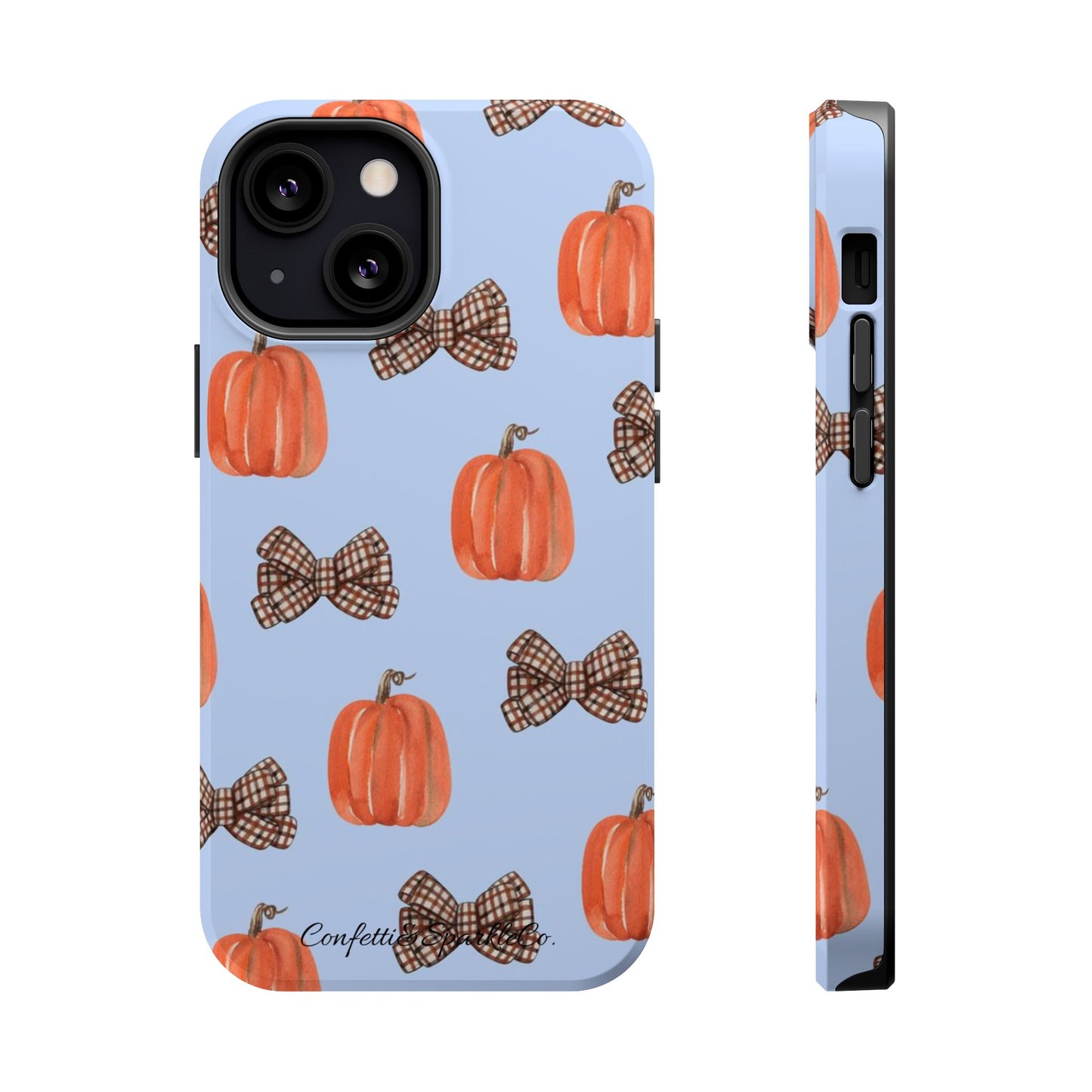 Pumpkin & Plaid Bow Phone Case — Magnetic Impact-Resistant Fall iPhone Case