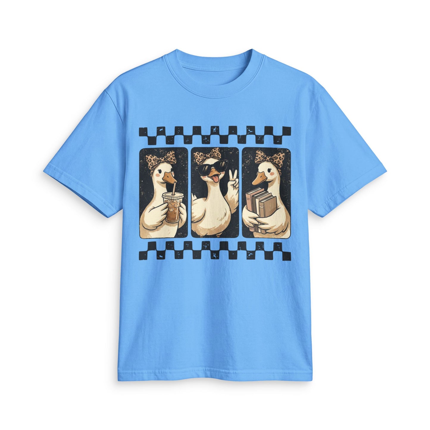 Duck Trio Graphic T-Shirt — Cute Vintage Ducks Holding Coffee & Books