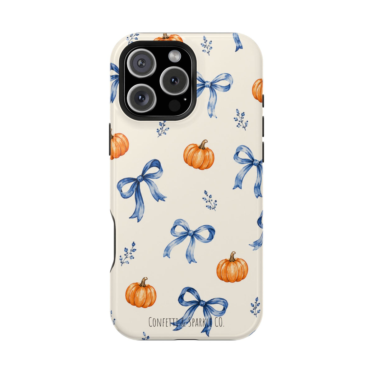 Pumpkin & Blue Bow Phone Case — Magnetic Impact-Resistant Fall Design