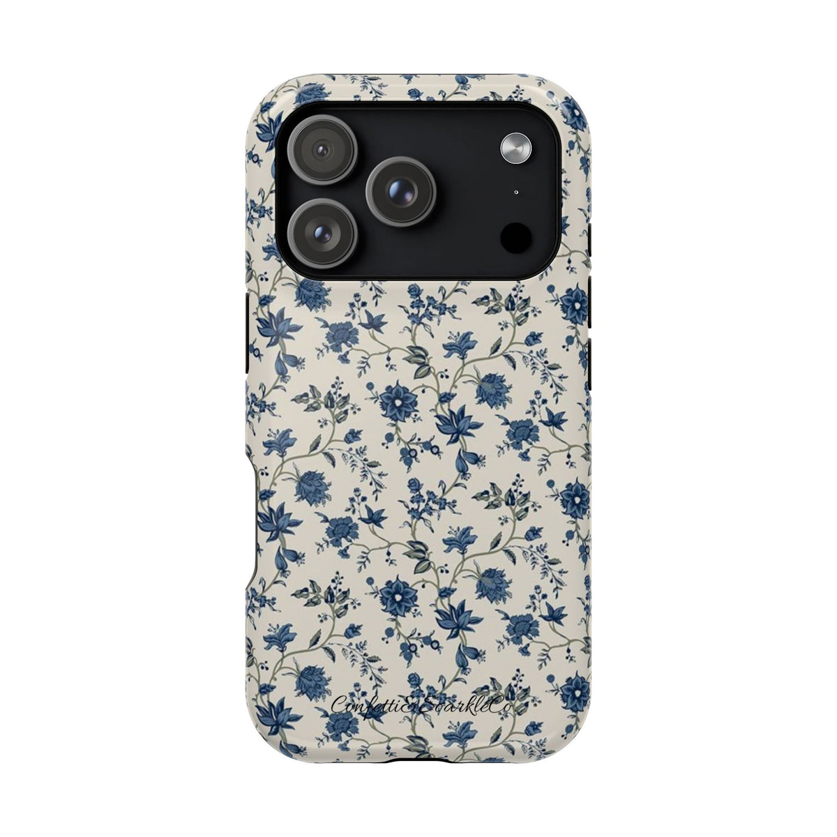 Vintage Blue Botanical Magnetic Phone Case — Impact-Resistant Floral Cover