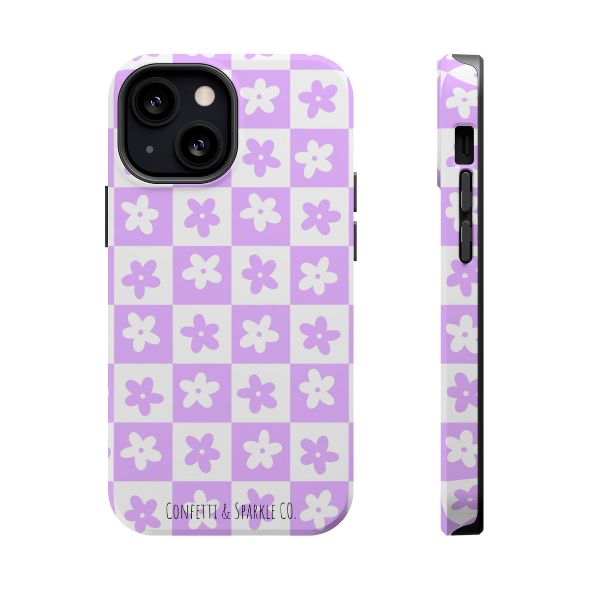 Lavender Retro Daisy Pattern -- Floral Checkered Magnetic Impact Phone Case