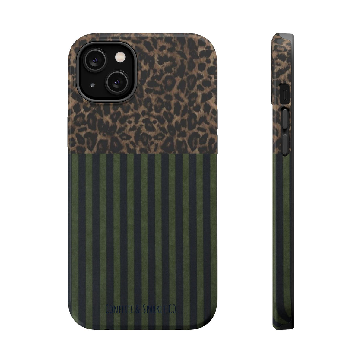 Leopard Top with Green Stripe Pattern - Magnetic Impact-Resistant Phone Case