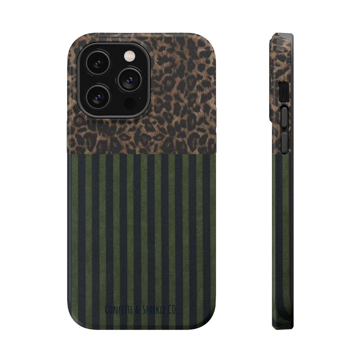 Leopard Top with Green Stripe Pattern - Magnetic Impact-Resistant Phone Case