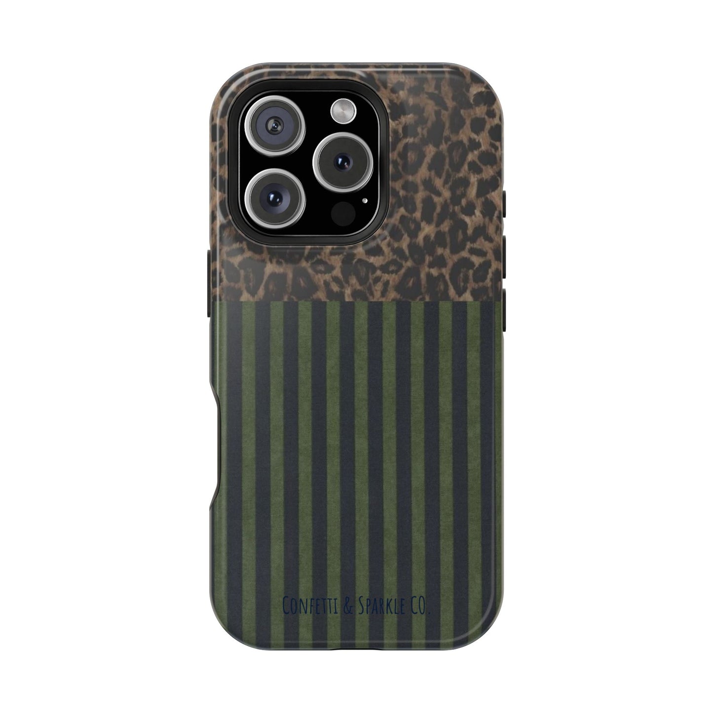 Leopard Top with Green Stripe Pattern - Magnetic Impact-Resistant Phone Case