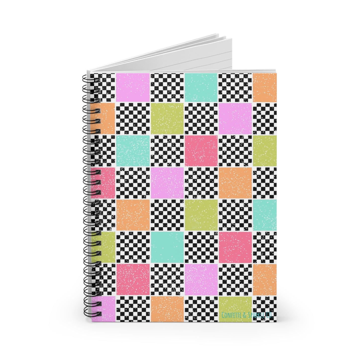 Checkerboard Pastel Spiral Notebook — Colorful Retro Grid Ruled Notebook