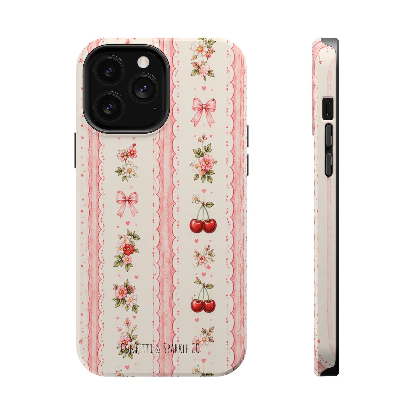 Cherry Ribbon Floral Phone Case — Magnetic Impact-Resistant