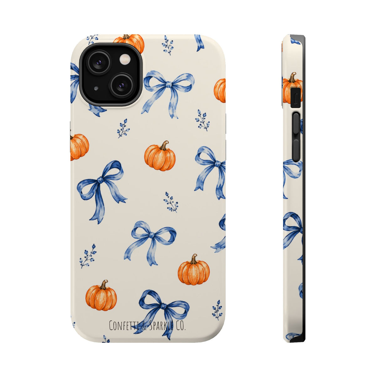 Pumpkin & Blue Bow Phone Case — Magnetic Impact-Resistant Fall Design
