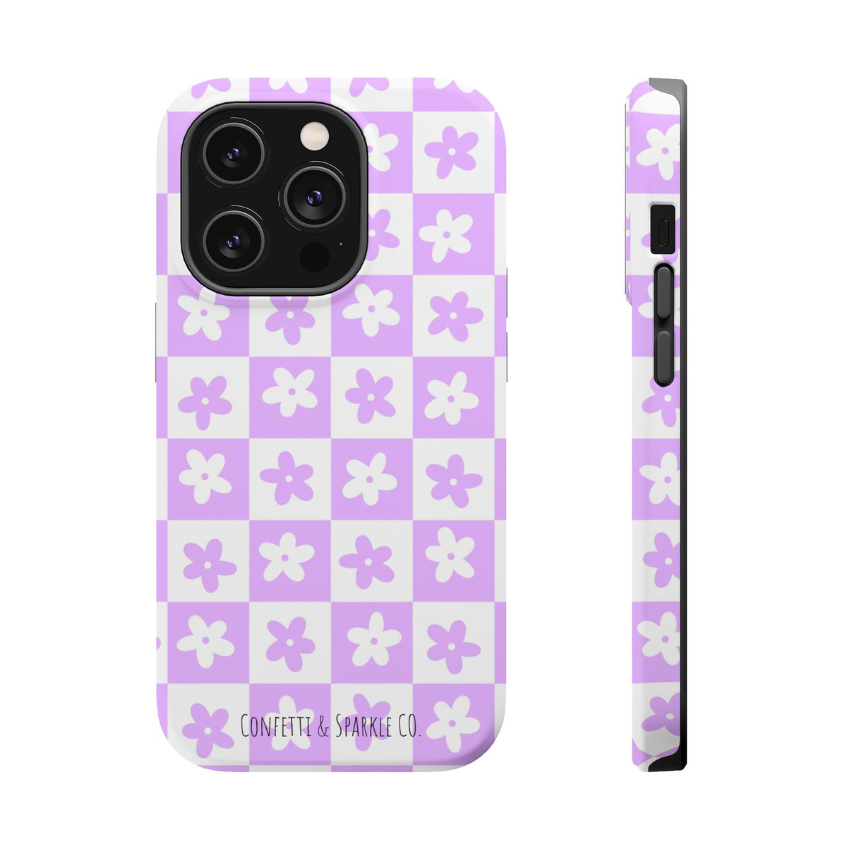 Lavender Retro Daisy Pattern -- Floral Checkered Magnetic Impact Phone Case