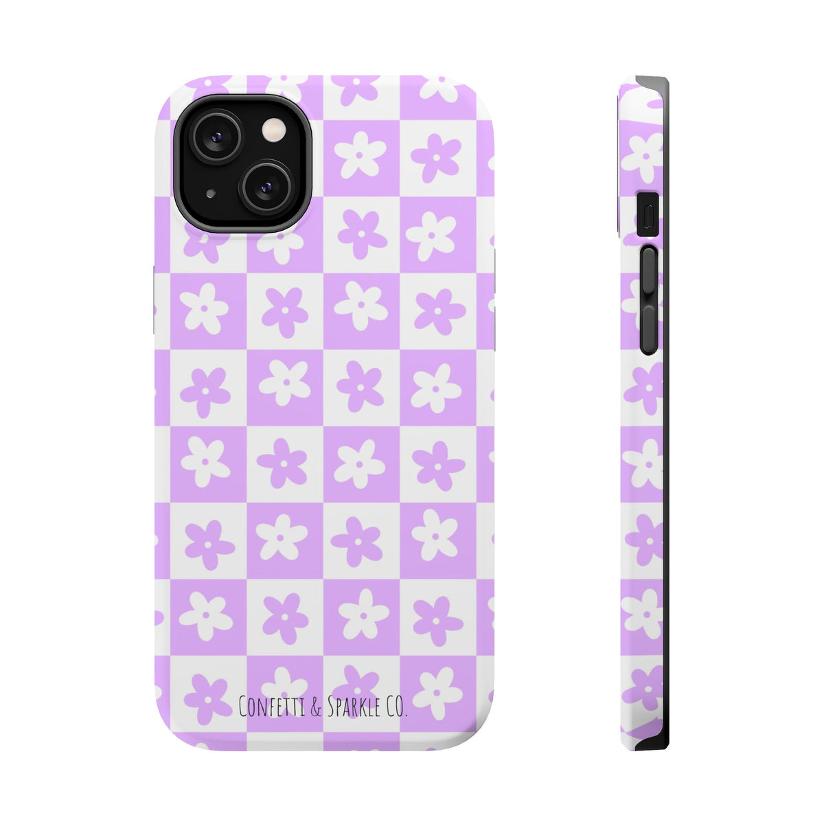 Lavender Retro Daisy Pattern -- Floral Checkered Magnetic Impact Phone Case