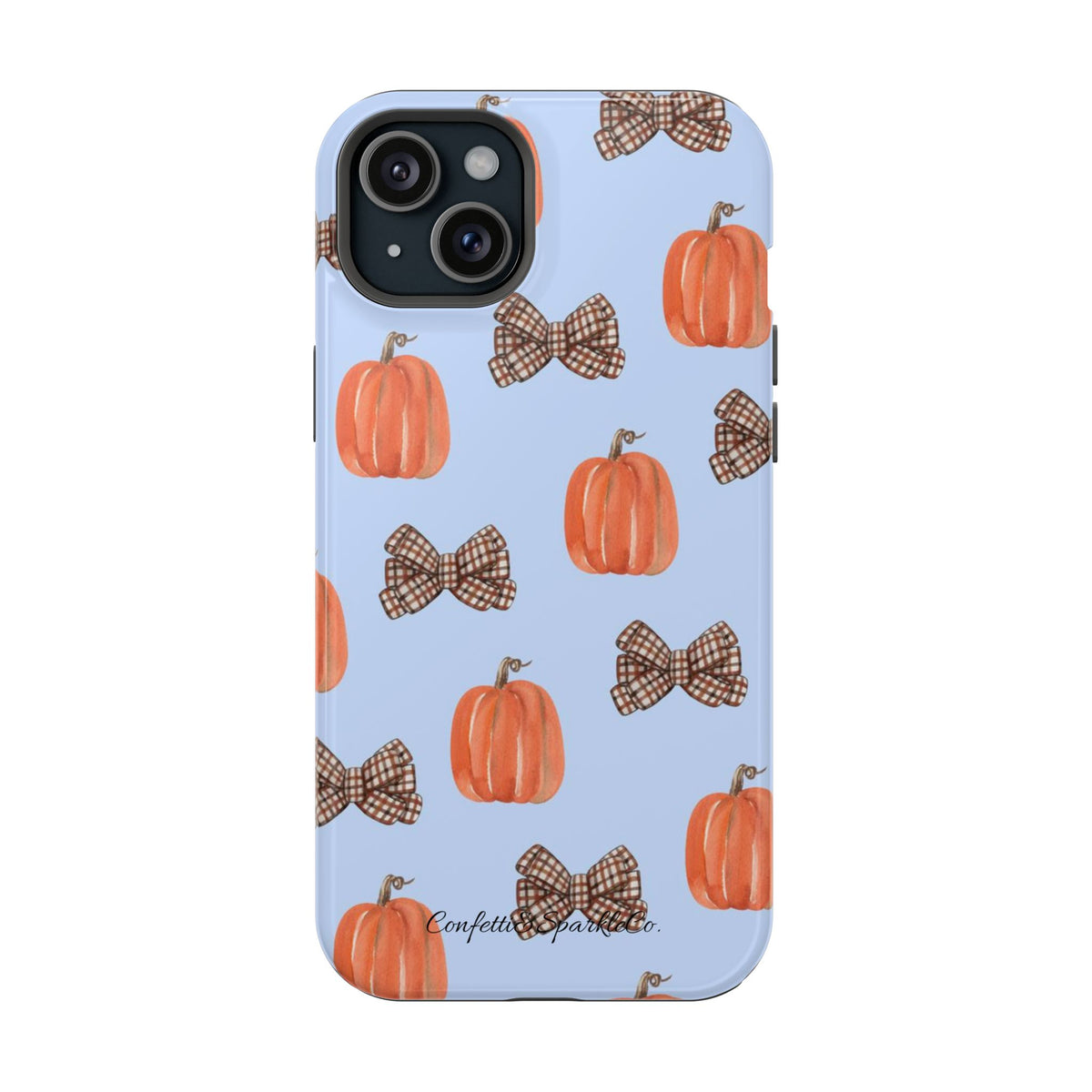 Pumpkin & Plaid Bow Phone Case — Magnetic Impact-Resistant Fall iPhone Case