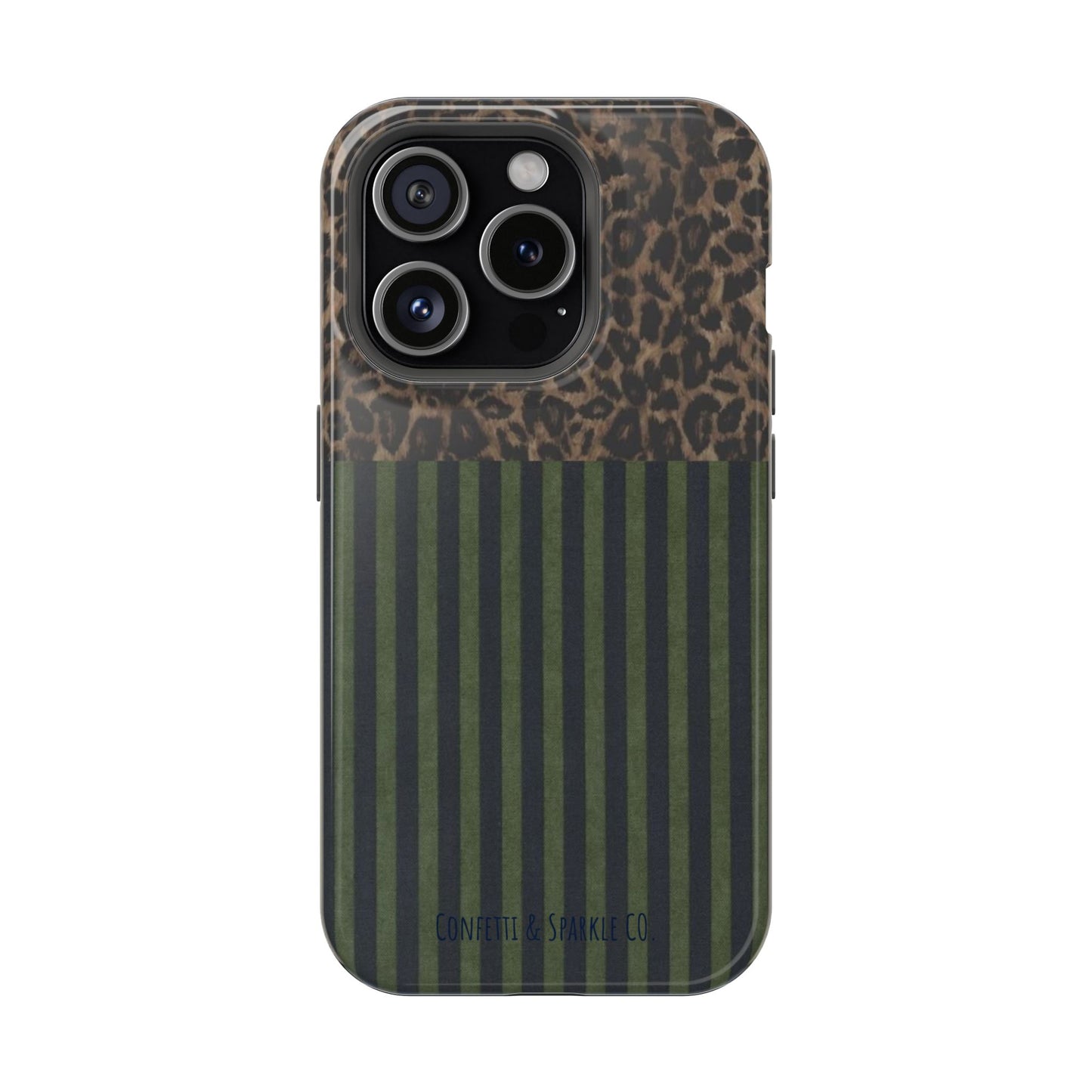 Leopard Top with Green Stripe Pattern - Magnetic Impact-Resistant Phone Case