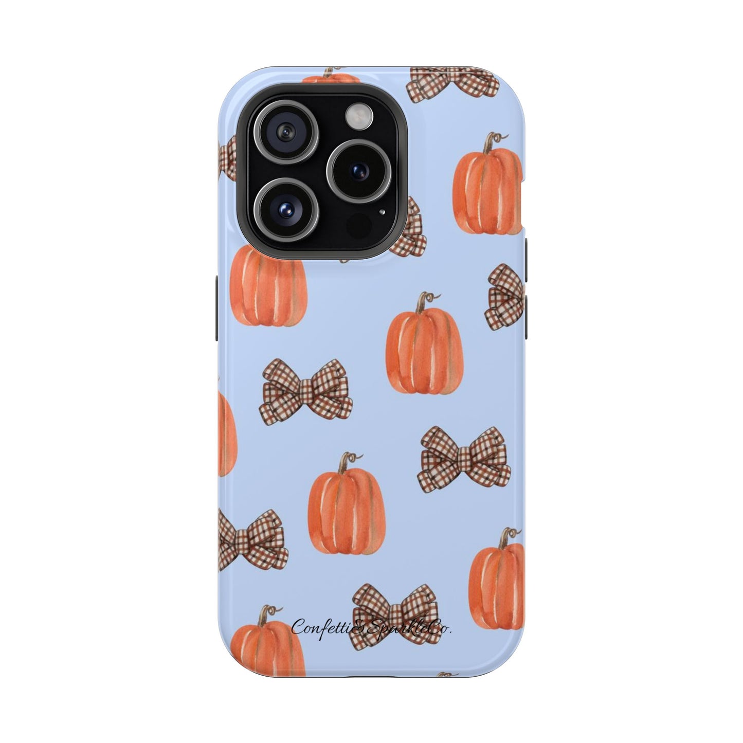 Pumpkin & Plaid Bow Phone Case — Magnetic Impact-Resistant Fall iPhone Case