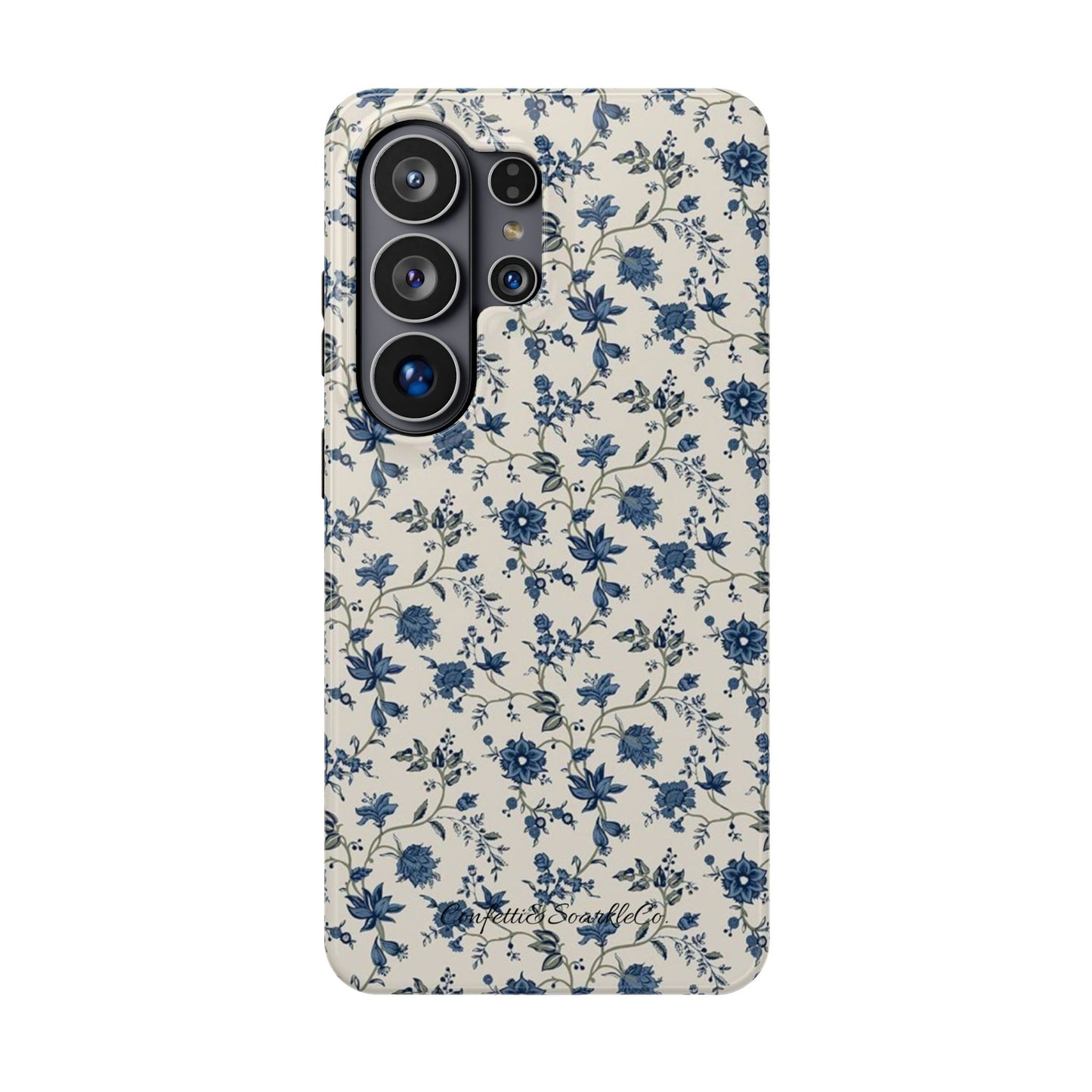 Vintage Blue Botanical Magnetic Phone Case — Impact-Resistant Floral Cover