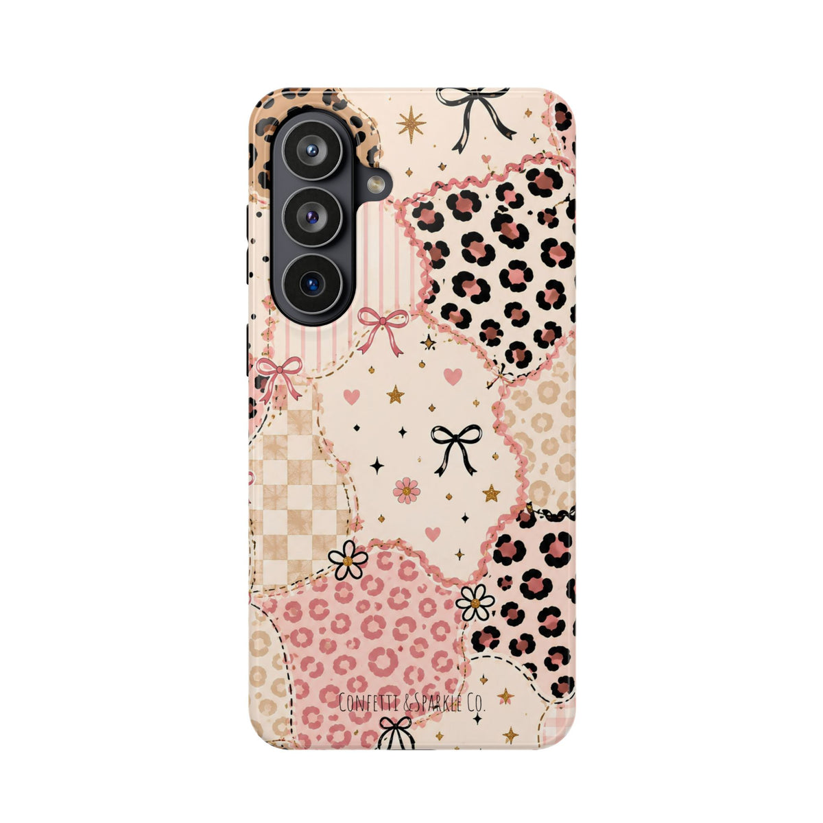 Leopard Heart Patchwork Phone Case — Pink Cute Magnetic Impact-Resistant Case