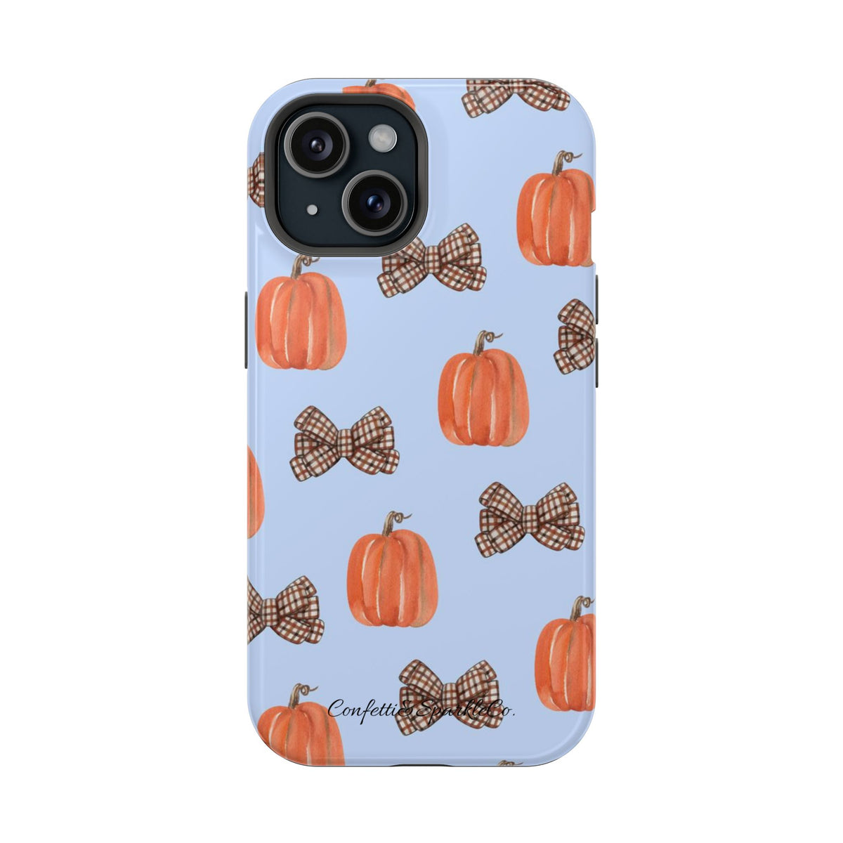 Pumpkin & Plaid Bow Phone Case — Magnetic Impact-Resistant Fall iPhone Case