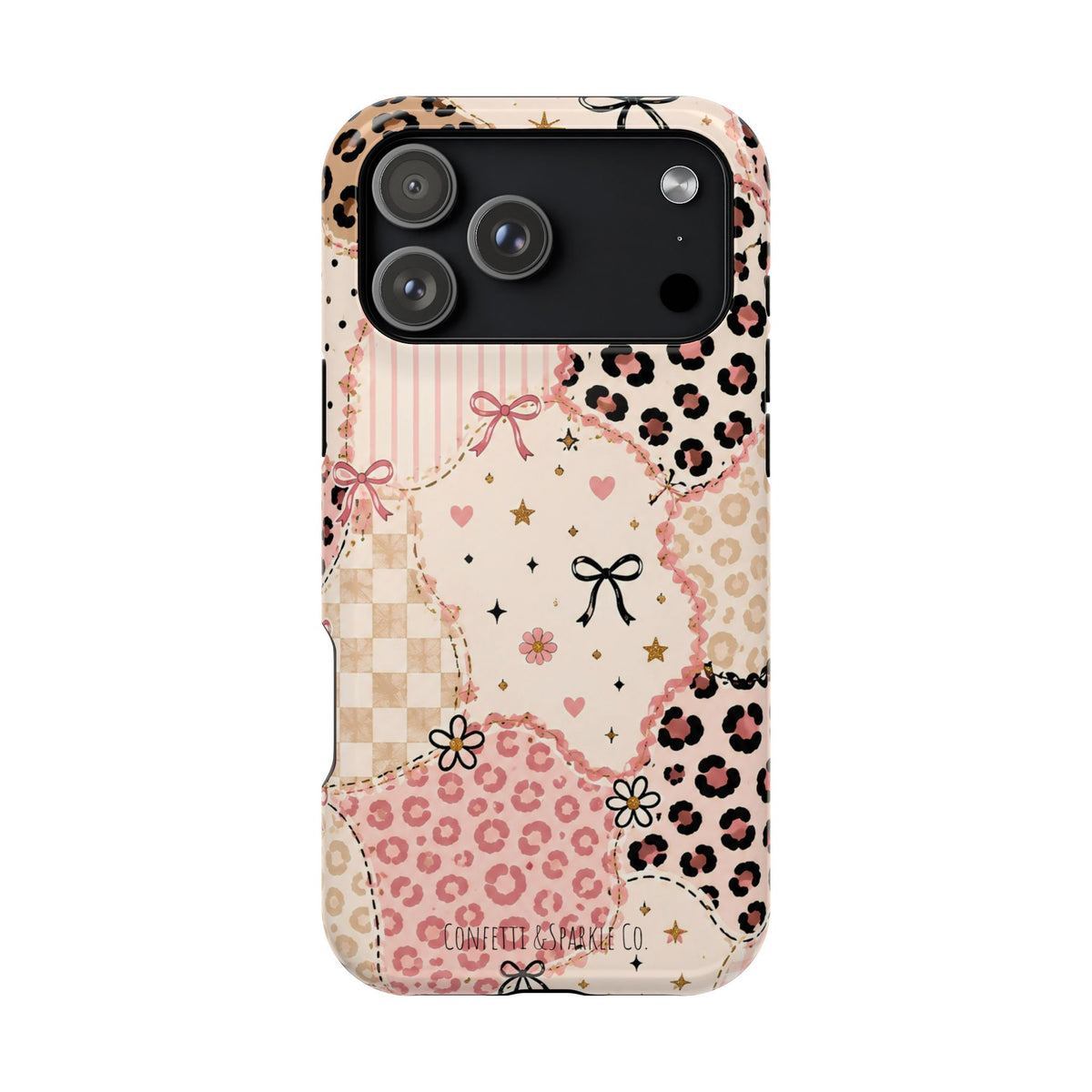 Leopard Heart Patchwork Phone Case — Pink Cute Magnetic Impact-Resistant Case