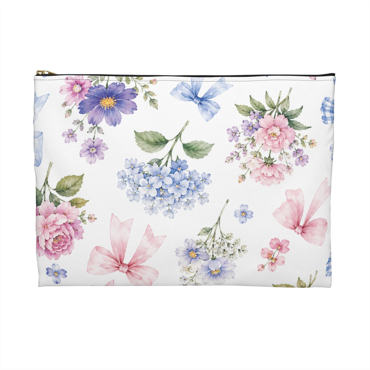 Floral Ribbon Cosmetic Pouch — Pastel Bow Makeup Bag