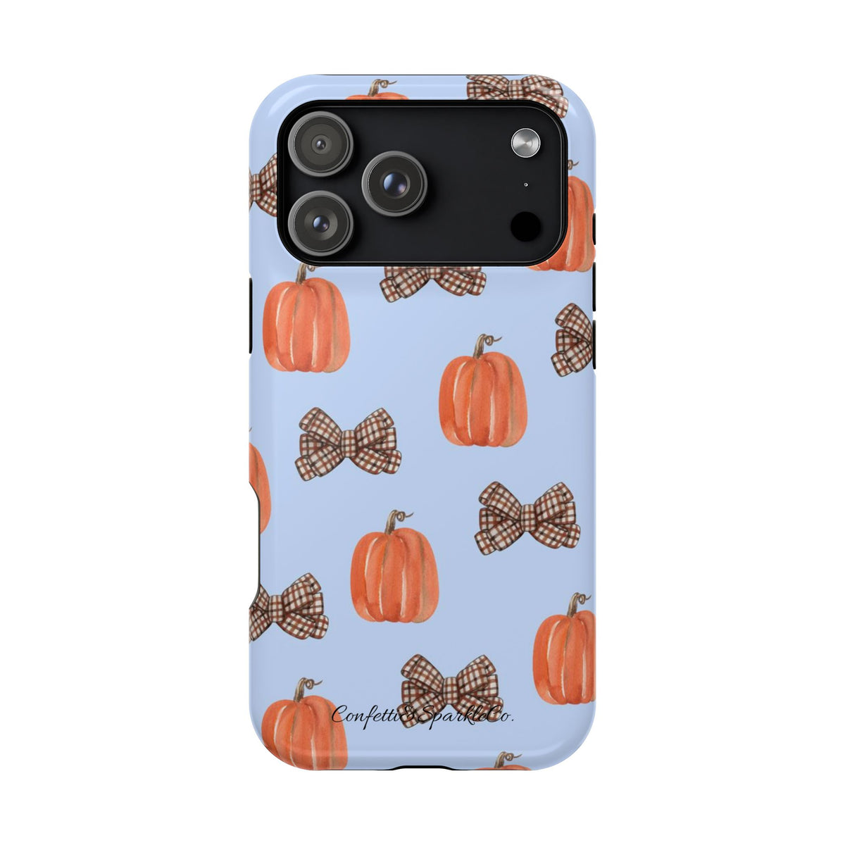 Pumpkin & Plaid Bow Phone Case — Magnetic Impact-Resistant Fall iPhone Case