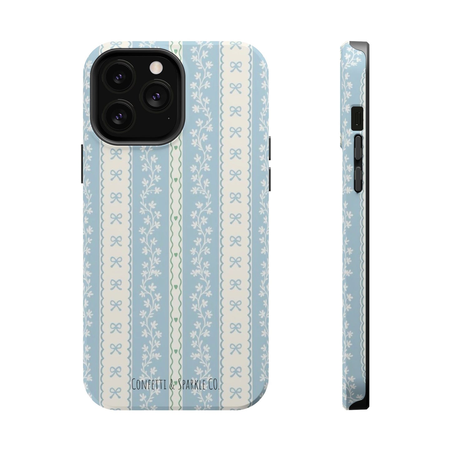 Vintage Blue Floral Stripe -- Magnetic Impact-Resistant Case