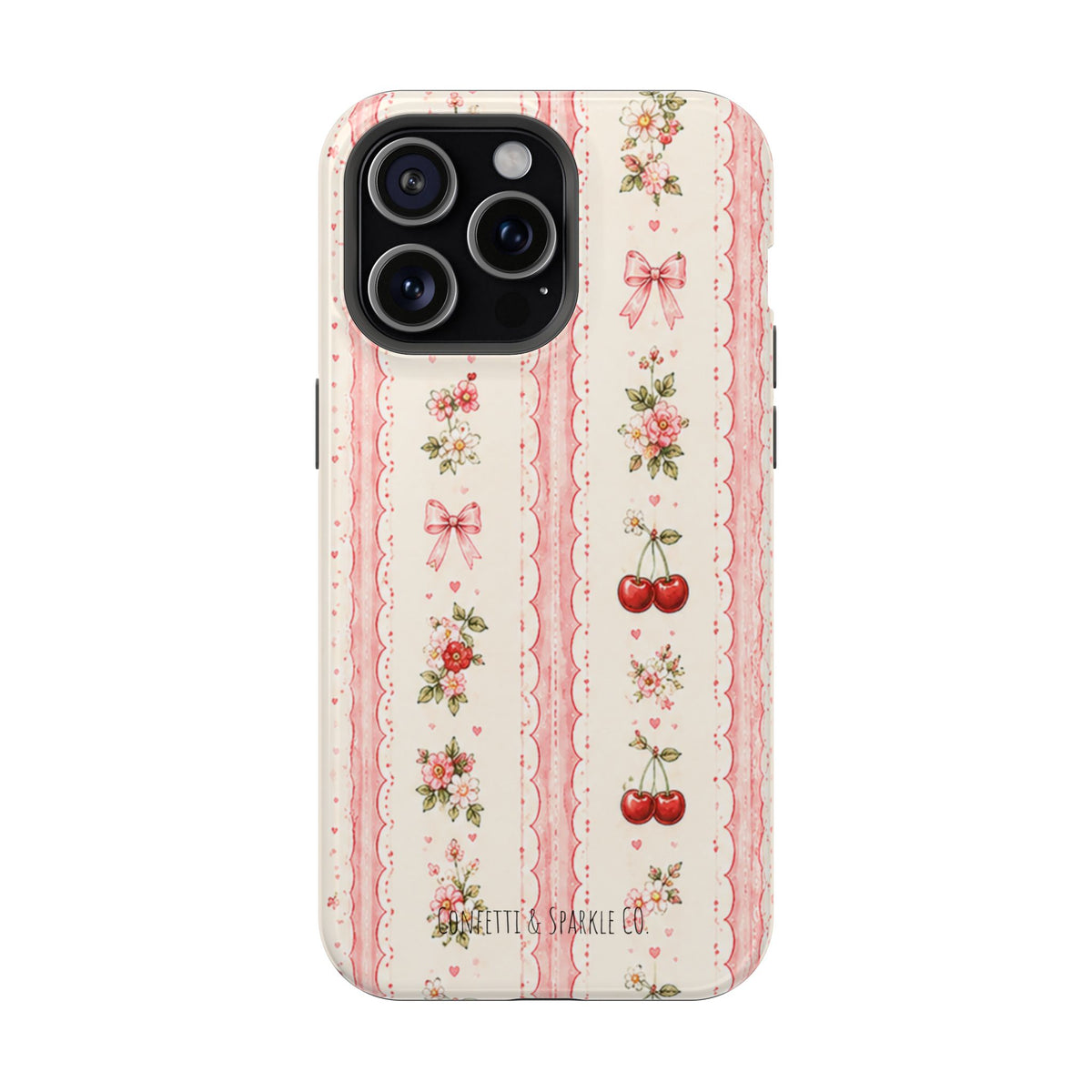Cherry Ribbon Floral Phone Case — Magnetic Impact-Resistant