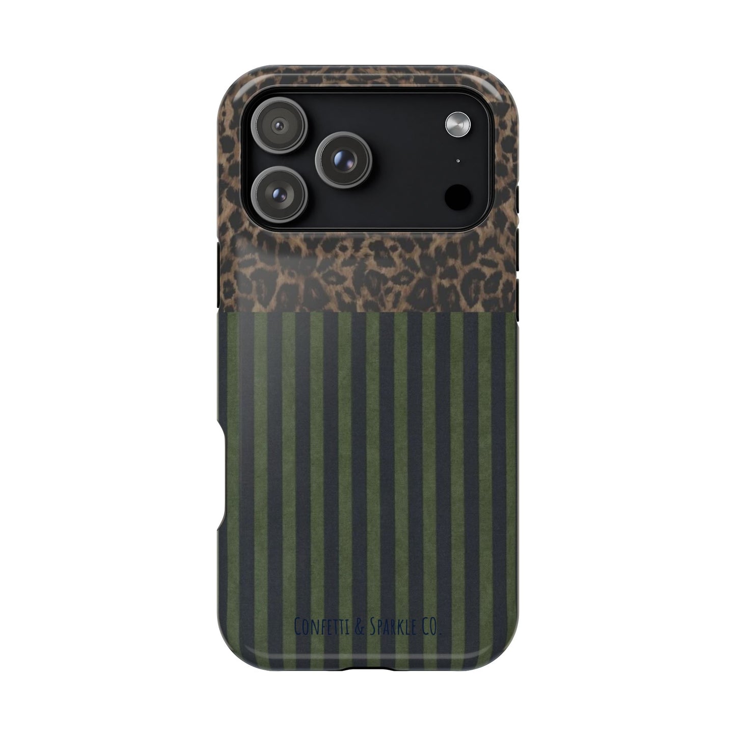Leopard Top with Green Stripe Pattern - Magnetic Impact-Resistant Phone Case