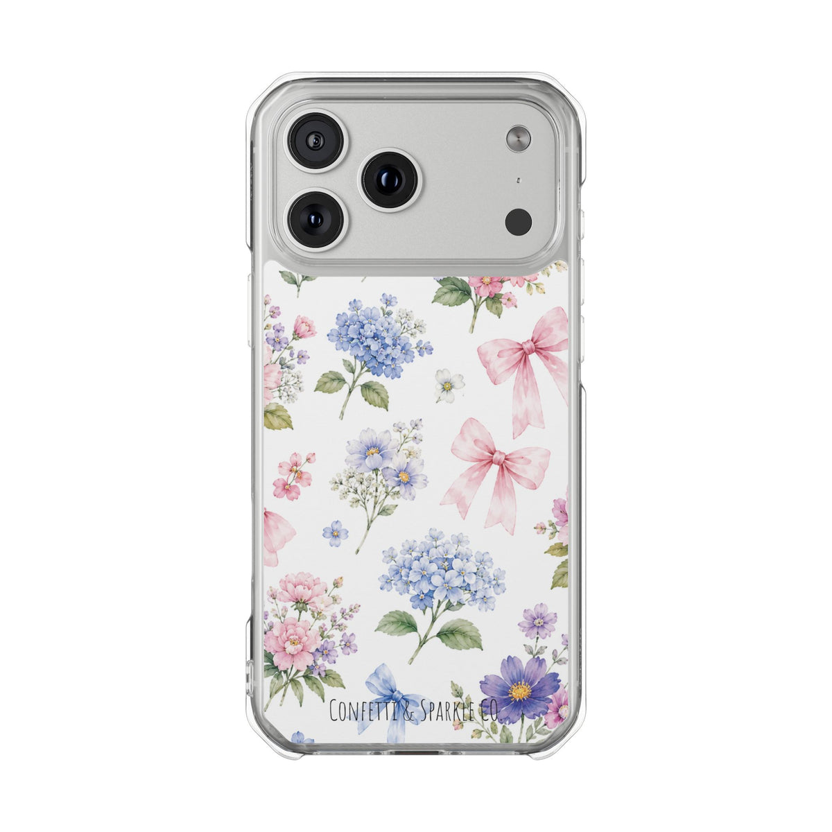 Floral Bow Clear Magnetic Phone Case — Pastel Garden Protective iPhone Cover